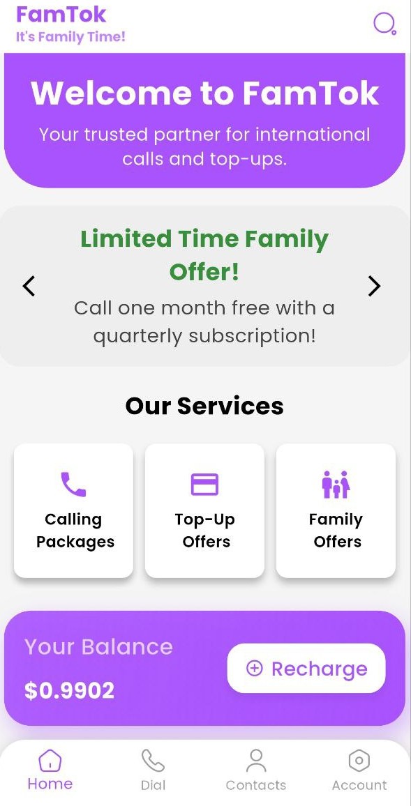 Screenshot of the FamTok app